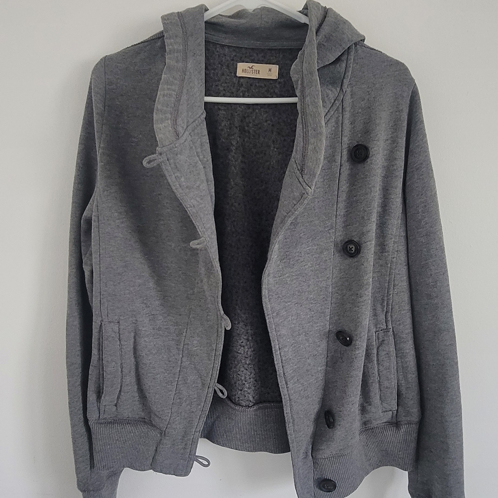 Hollister Gray Button-Up Hoodie Jacket
